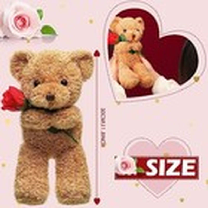Bear Stuffed Animal Gift with Rose Funny Cute Bear Stuffed Animal Plush Beige