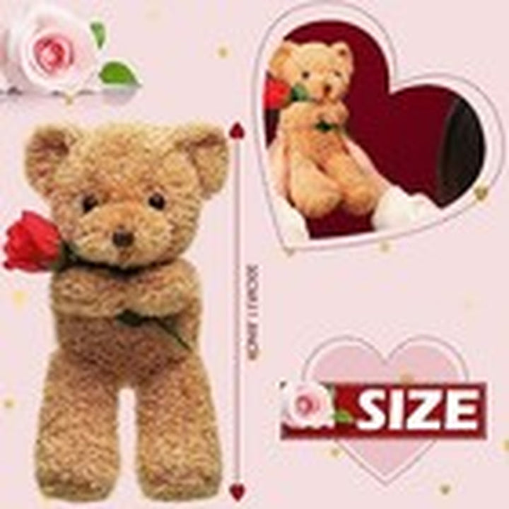Bear Stuffed Animal Gift with Rose Funny Cute Bear Stuffed Animal Plush Beige