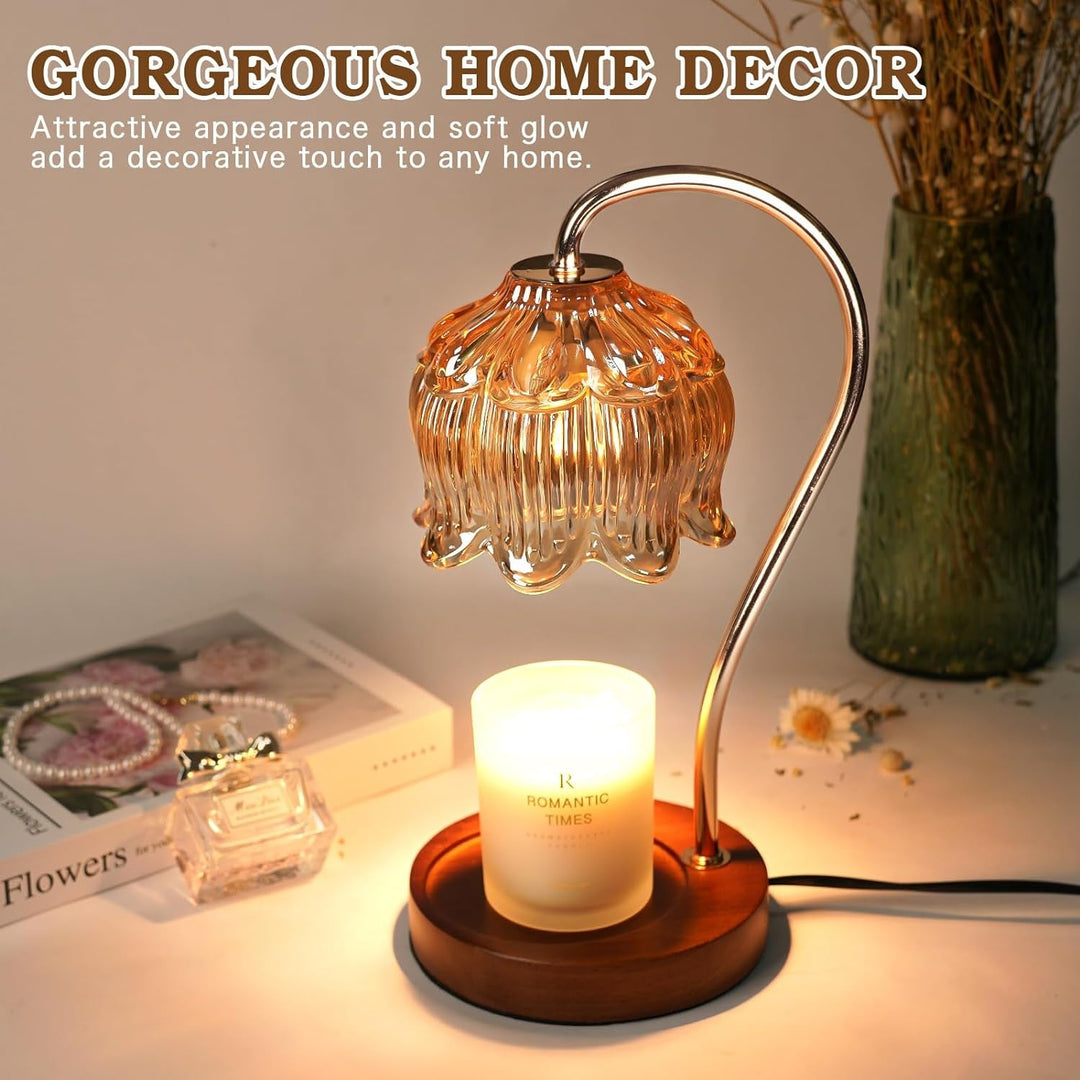 Flower Candle Warmer Lamp with Timer, Dimmable Candle Lamp Warmer, Valentines Birthday Gift for Women Her Mom, House Warming for New Home Decor, Lotus Wax Warmer for Jar Candles