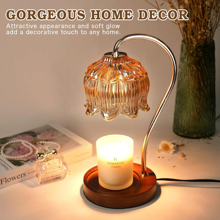 Flower Candle Warmer Lamp with Timer, Dimmable Candle Lamp Warmer, Valentines Birthday Gift for Women Her Mom, House Warming for New Home Decor, Lotus Wax Warmer for Jar Candles
