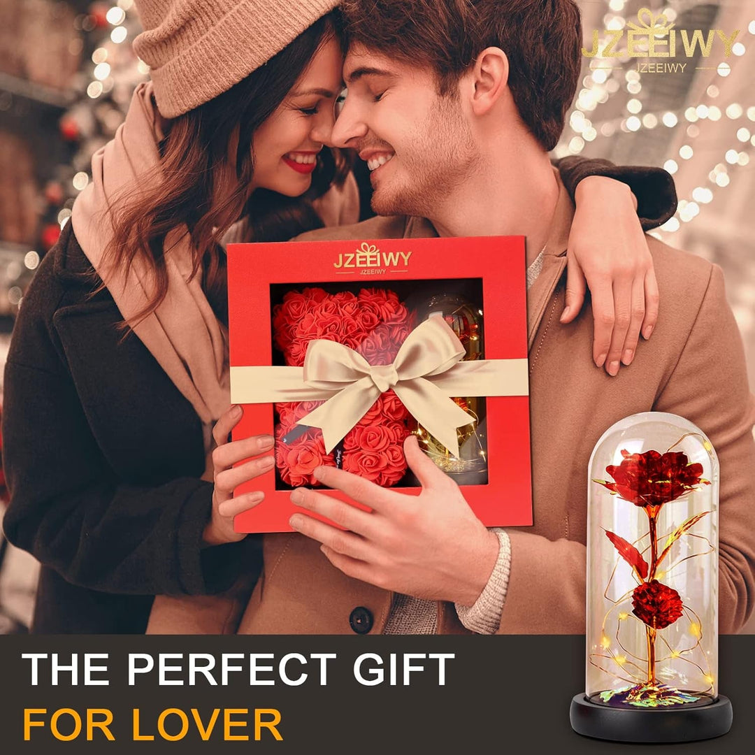 Flower Rose Bear for Mom,Perfect Birthday Romantic Gift for Wife Daughter Girlfriend Friend Her,Light up Rose in Glass Dome for Birthday Anniversary Mothers Day Valentines Day