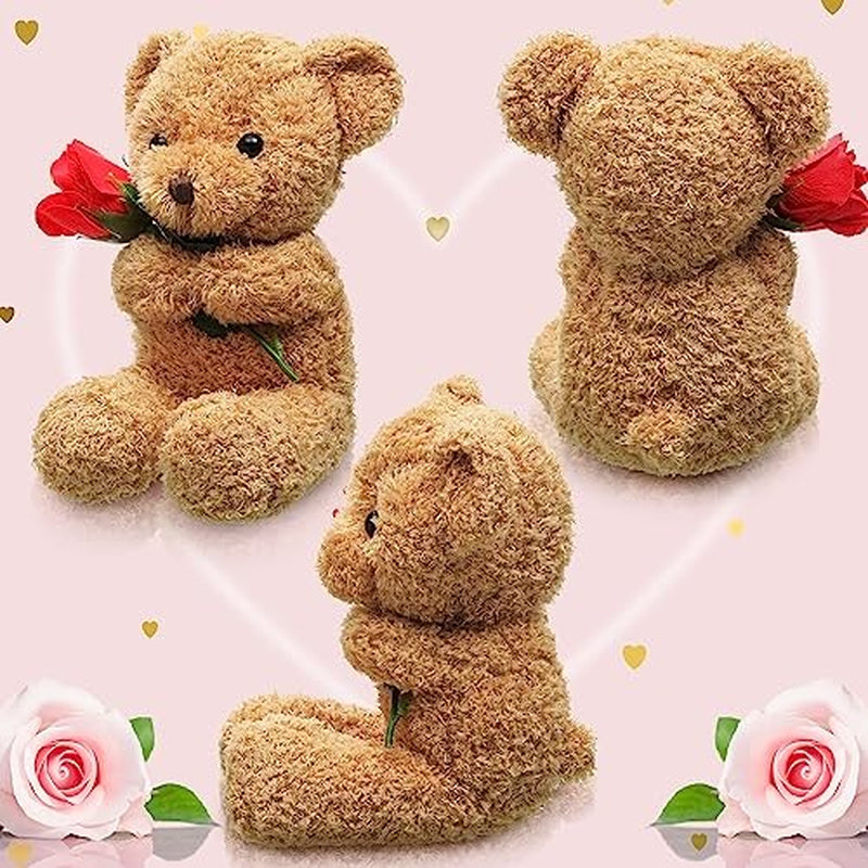 Bear Stuffed Animal Gift with Rose Funny Cute Bear Stuffed Animal Plush Beige
