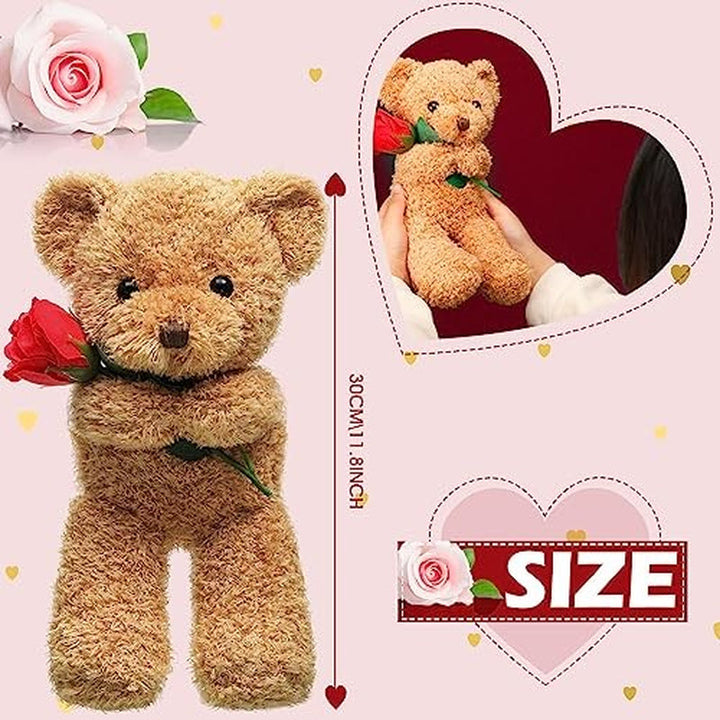 Bear Stuffed Animal Gift with Rose Funny Cute Bear Stuffed Animal Plush Beige