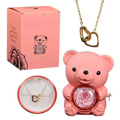 Rose Bear with Necklace – Engraved with Your Names