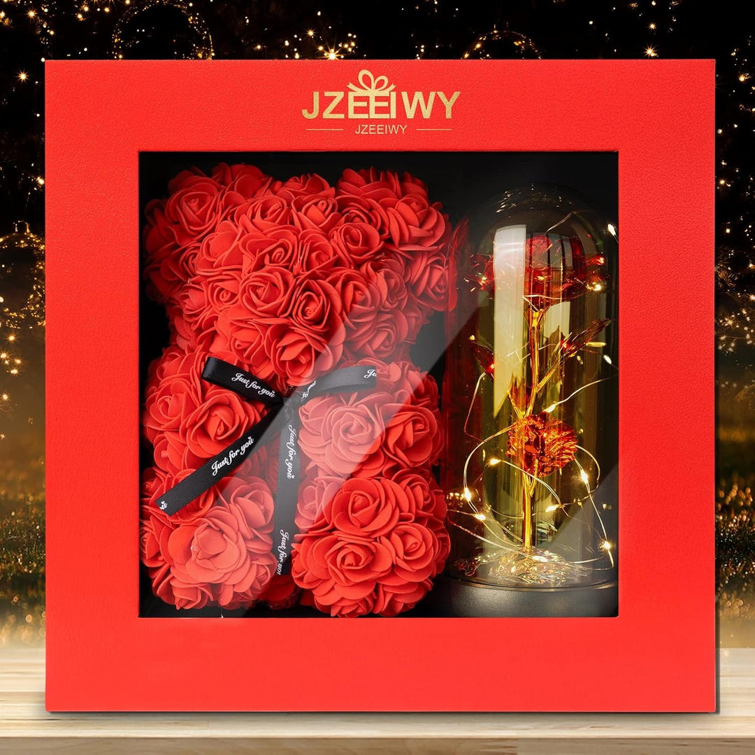 Flower Rose Bear for Mom,Perfect Birthday Romantic Gift for Wife Daughter Girlfriend Friend Her,Light up Rose in Glass Dome for Birthday Anniversary Mothers Day Valentines Day