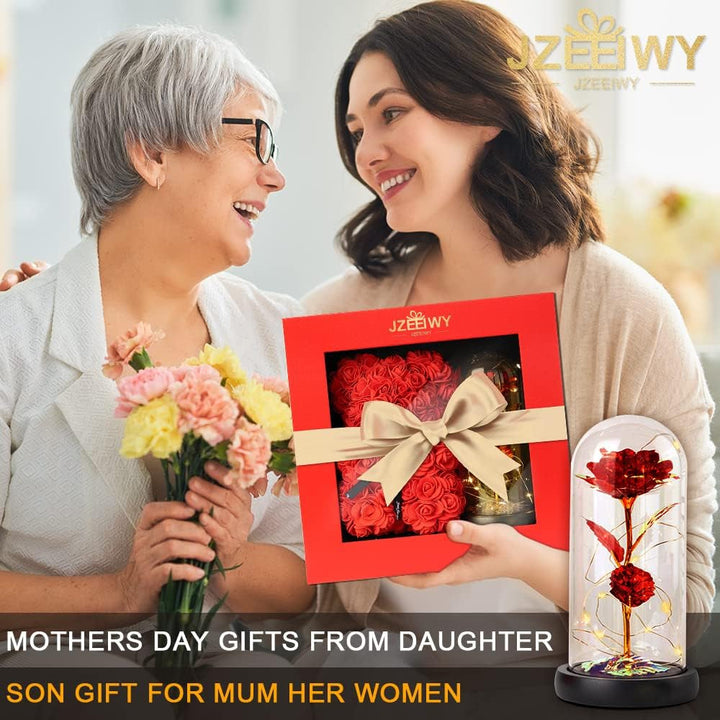 Flower Rose Bear for Mom,Perfect Birthday Romantic Gift for Wife Daughter Girlfriend Friend Her,Light up Rose in Glass Dome for Birthday Anniversary Mothers Day Valentines Day