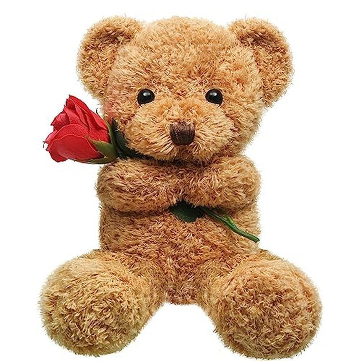 Bear Stuffed Animal Gift with Rose Funny Cute Bear Stuffed Animal Plush Beige