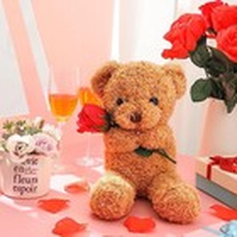 Bear Stuffed Animal Gift with Rose Funny Cute Bear Stuffed Animal Plush Beige