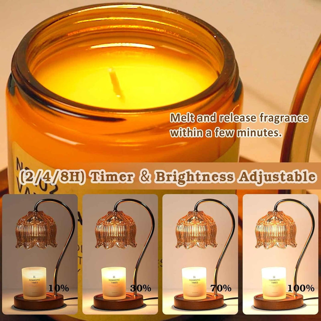 Flower Candle Warmer Lamp with Timer, Dimmable Candle Lamp Warmer, Valentines Birthday Gift for Women Her Mom, House Warming for New Home Decor, Lotus Wax Warmer for Jar Candles