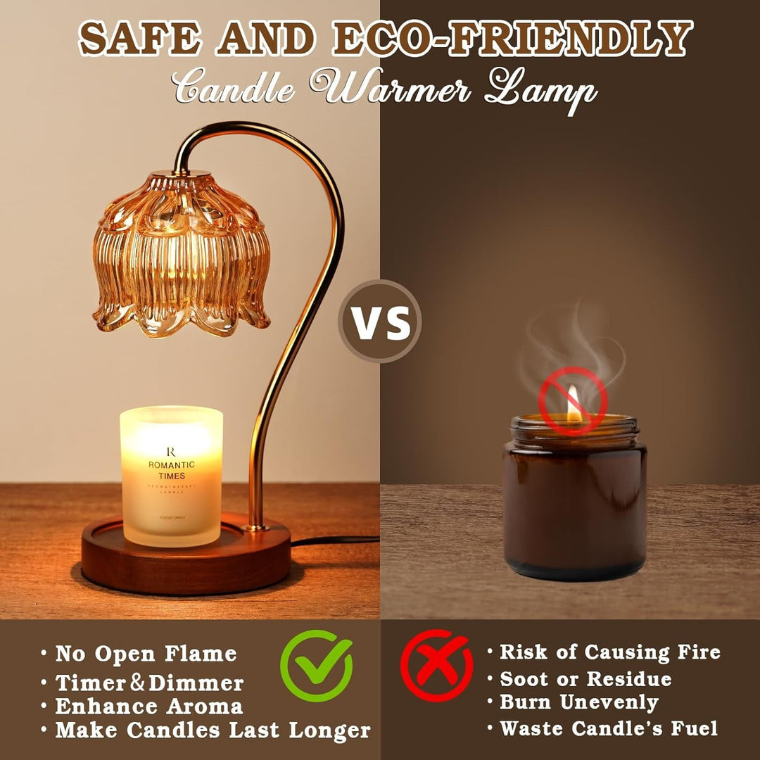 Flower Candle Warmer Lamp with Timer, Dimmable Candle Lamp Warmer, Valentines Birthday Gift for Women Her Mom, House Warming for New Home Decor, Lotus Wax Warmer for Jar Candles