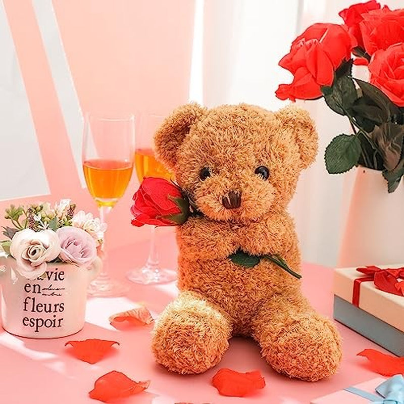 Bear Stuffed Animal Gift with Rose Funny Cute Bear Stuffed Animal Plush Beige