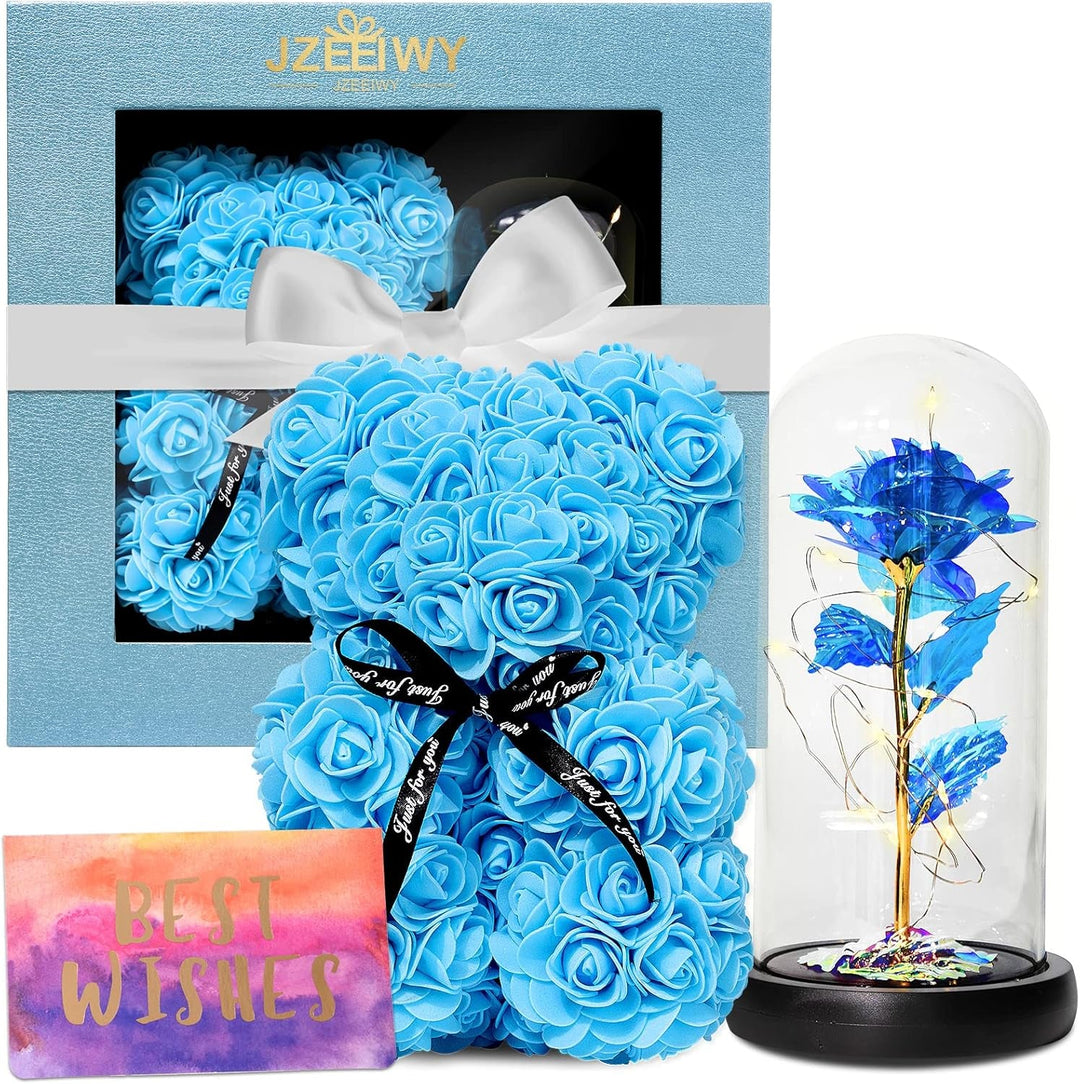 Flower Rose Bear for Mom,Perfect Birthday Romantic Gift for Wife Daughter Girlfriend Friend Her,Light up Rose in Glass Dome for Birthday Anniversary Mothers Day Valentines Day