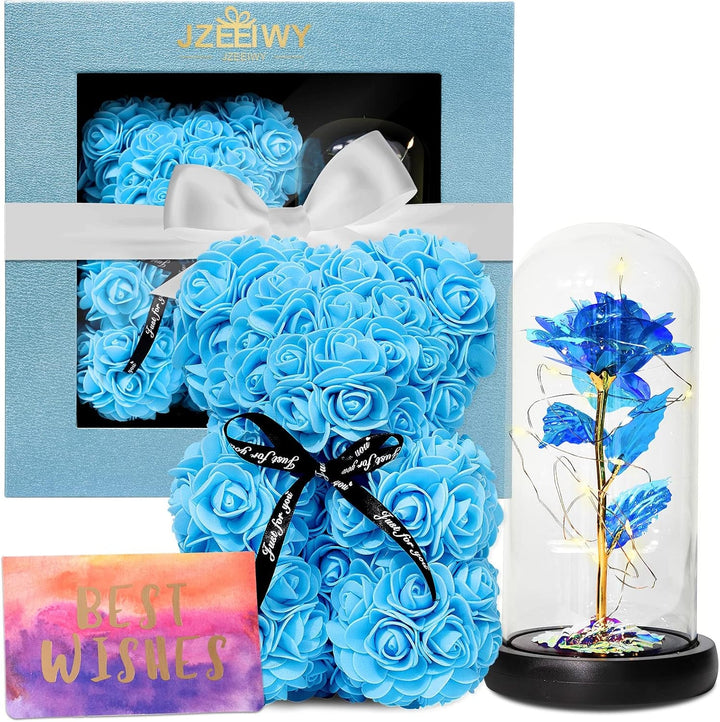 Flower Rose Bear for Mom,Perfect Birthday Romantic Gift for Wife Daughter Girlfriend Friend Her,Light up Rose in Glass Dome for Birthday Anniversary Mothers Day Valentines Day